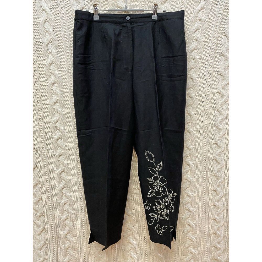 Montee Collection Cropped Black Embroidered Pants Women's 14‎ Vtg Office